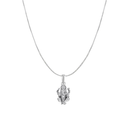 Akshat Sapphire Sterling Silver (92.5% purity) God Ganesha Chain Pendant (Pendant with Box Chain) for Men & Women Pure Silver Lord Ganapathy Chain Locket for Good Health & Wealth