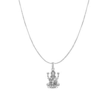 Akshat Sapphire Sterling Silver (92.5% purity) Goddess Laxmi Ji Chain Pendant (Pendant with Box Chain) for Men & Women Pure Silver Lord Laxmi Ji Chain Locket for Health & Wealth