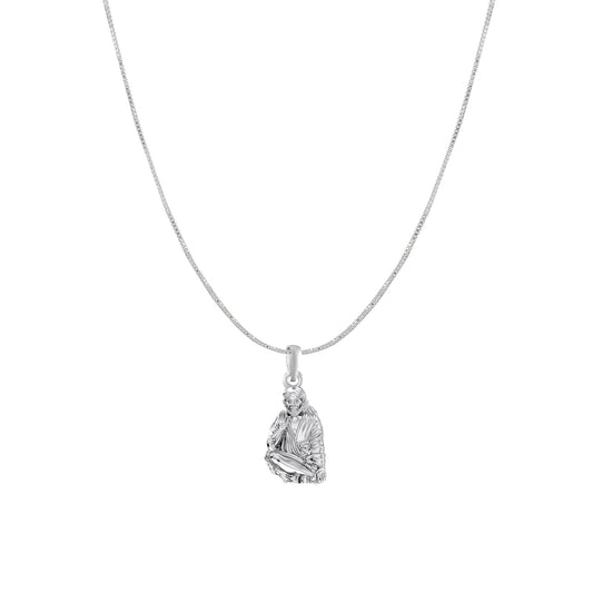 AKSHAT SAPPHIRE Sterling Silver (Silver with 92.5% purity) God Shree Sai Baba chain Pendant (Pendant with Box Chain) for Men & Women Pure Sterling Silver Lord Sai Baba chain Locket For Good Wealth & Health