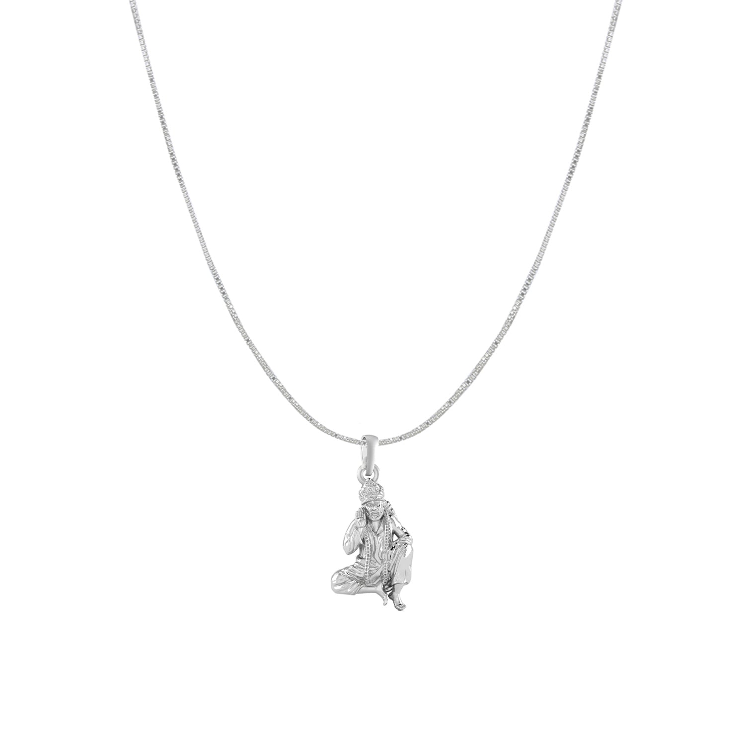 AKSHAT SAPPHIRE Sterling Silver (Silver with 92.5% purity) God Shree Sai Baba chain Pendant (Pendant with Box Chain) for Men & Women Pure Sterling Silver Lord Sai Baba chain Locket For Good Wealth & Health