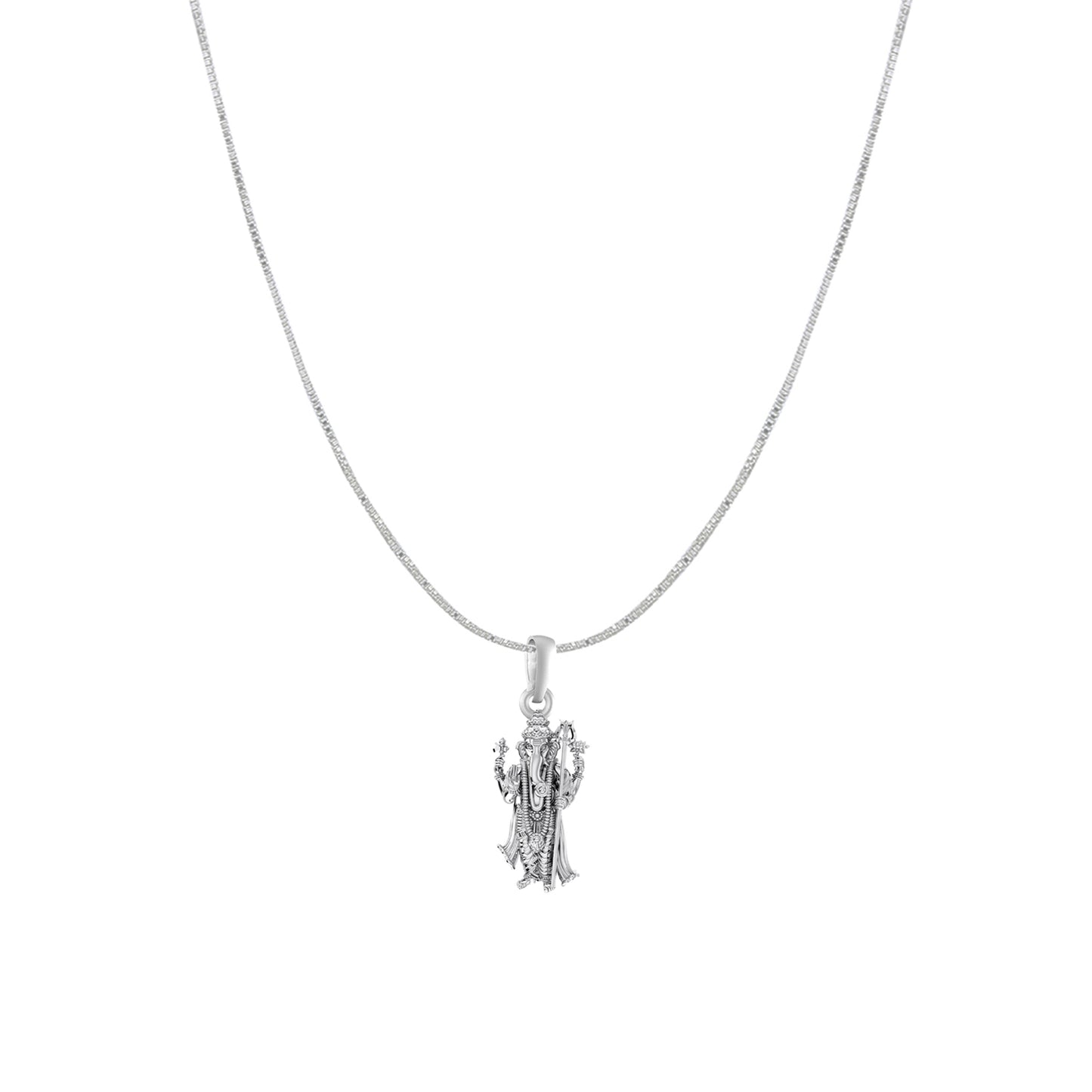 Akshat Sapphire Sterling Silver (92.5% purity) God Ganesha Chain Pendant (Pendant with Box Chain) for Men & Women Pure Silver Lord Ganapathy Chain Locket for Good Health & Wealth