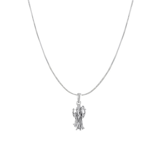 Akshat Sapphire Sterling Silver (92.5% purity) God Ganesha Chain Pendant (Pendant with Box Chain) for Men & Women Pure Silver Lord Ganapathy Chain Locket for Good Health & Wealth