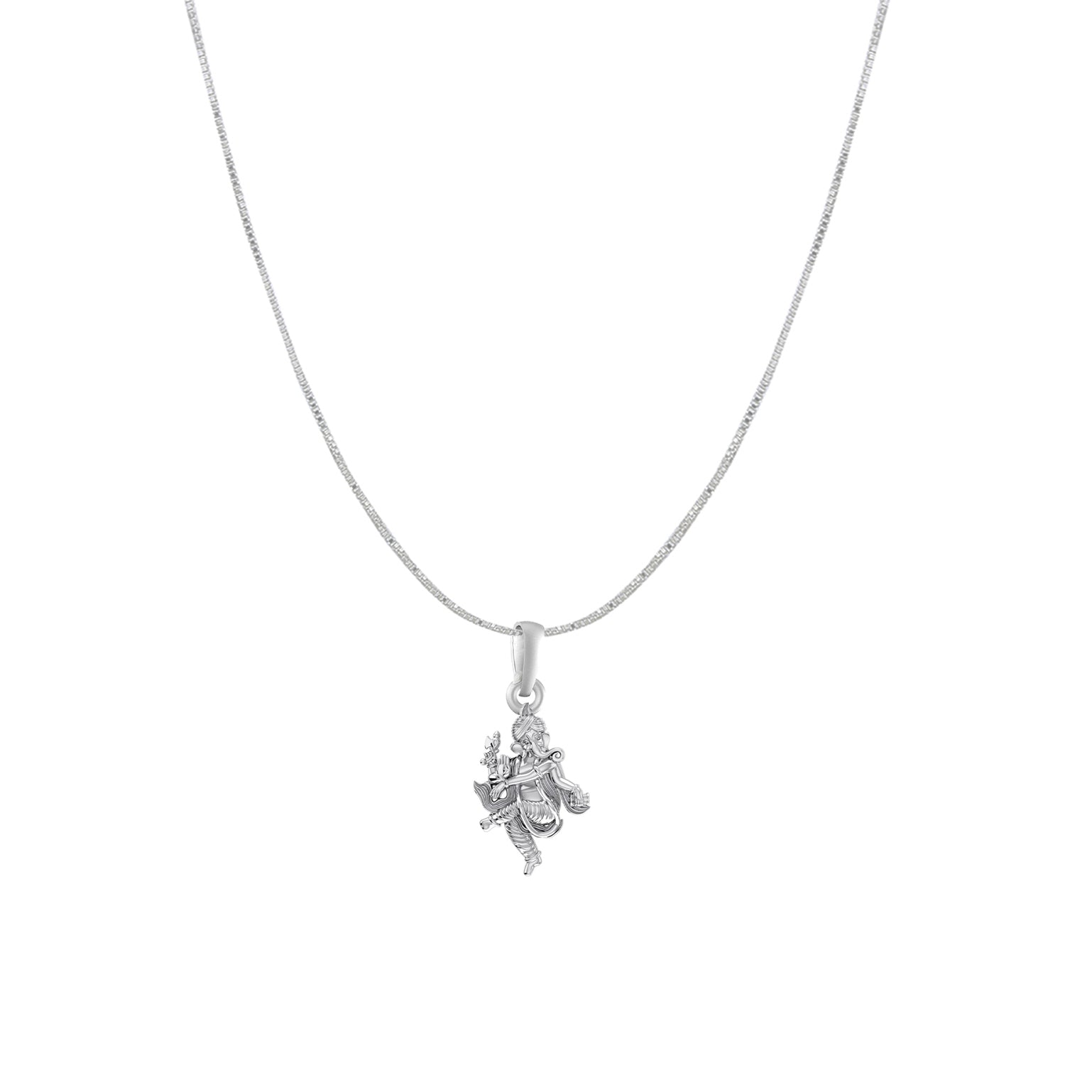 Akshat Sapphire Sterling Silver (92.5% purity) God Ganesha Chain Pendant (Pendant with Box Chain) for Men & Women Pure Silver Lord Ganapathy Chain Locket for Good Health & Wealth