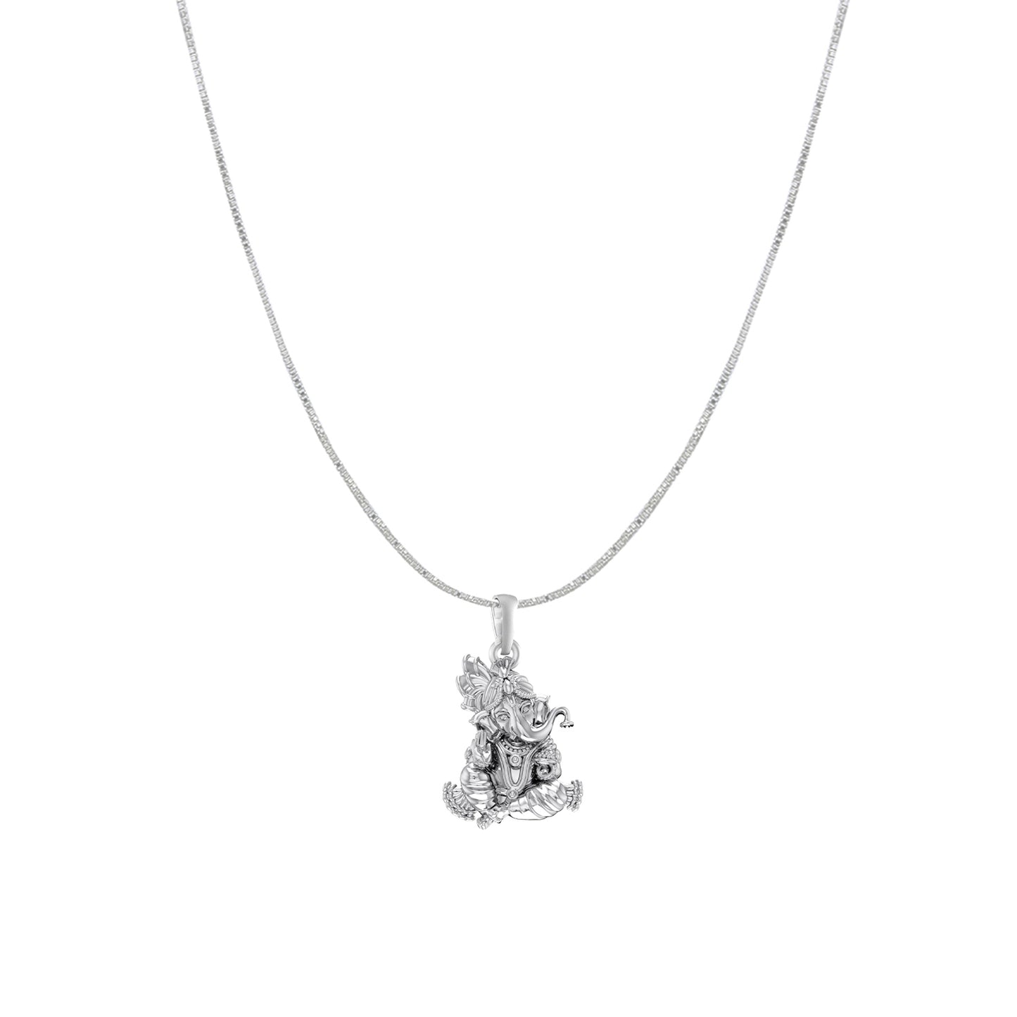 Akshat Sapphire Sterling Silver (92.5% purity) God Ganesha Chain Pendant (Pendant with Box Chain) for Men & Women Pure Silver Lord Ganapathy Chain Locket for Good Health & Wealth