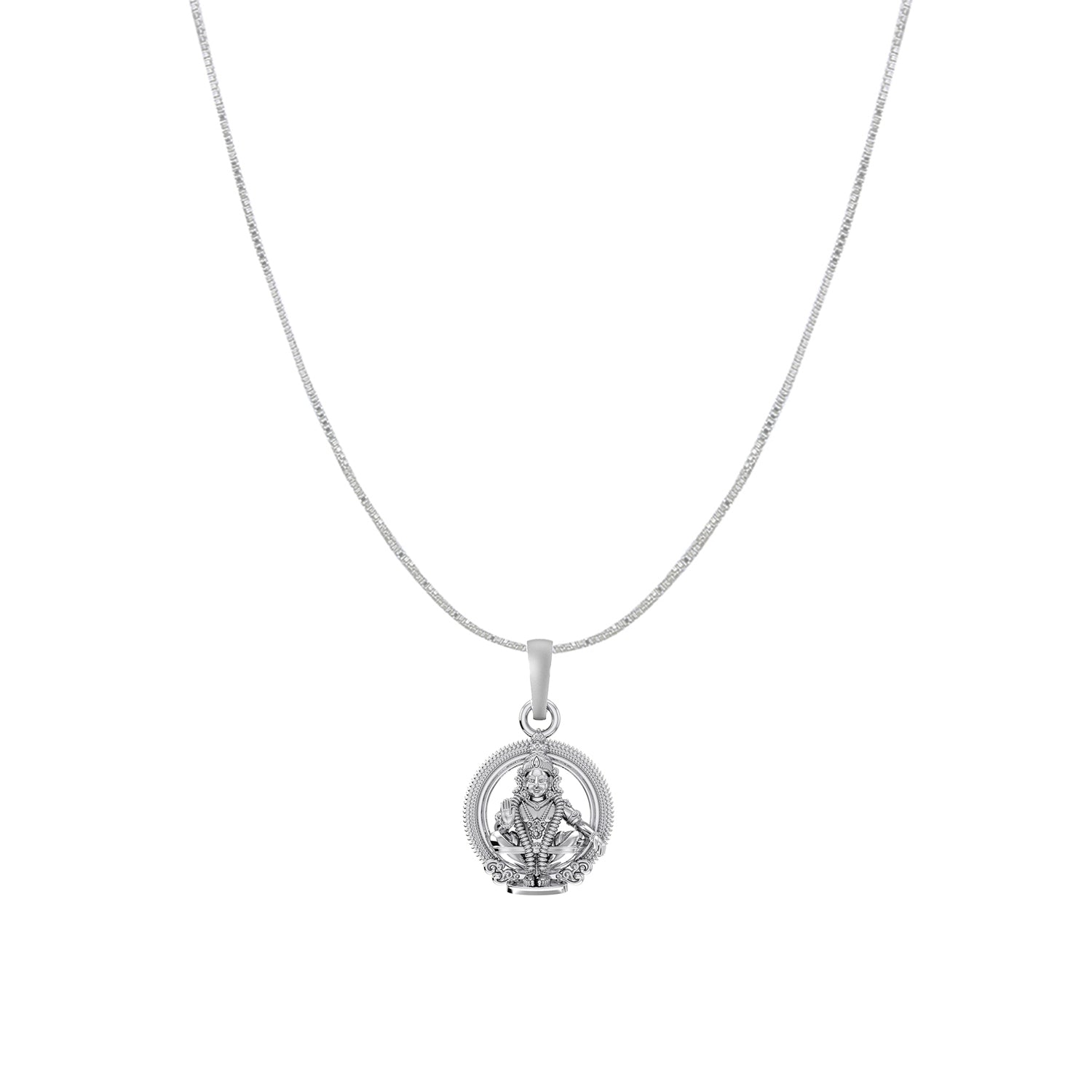 Akshat Sapphire Sterling Silver (92.5% purity) God Ayyappa Chain Pendant (Pendant with Box Chain) for Men & Women Pure Silver Lord Ayyappa Chain Locket