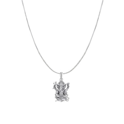 Akshat Sapphire Sterling Silver (92.5% purity) God Ganesha Chain Pendant (Pendant with Box Chain) for Men & Women Pure Silver Lord Ganapathy Chain Locket for Good Health & Wealth