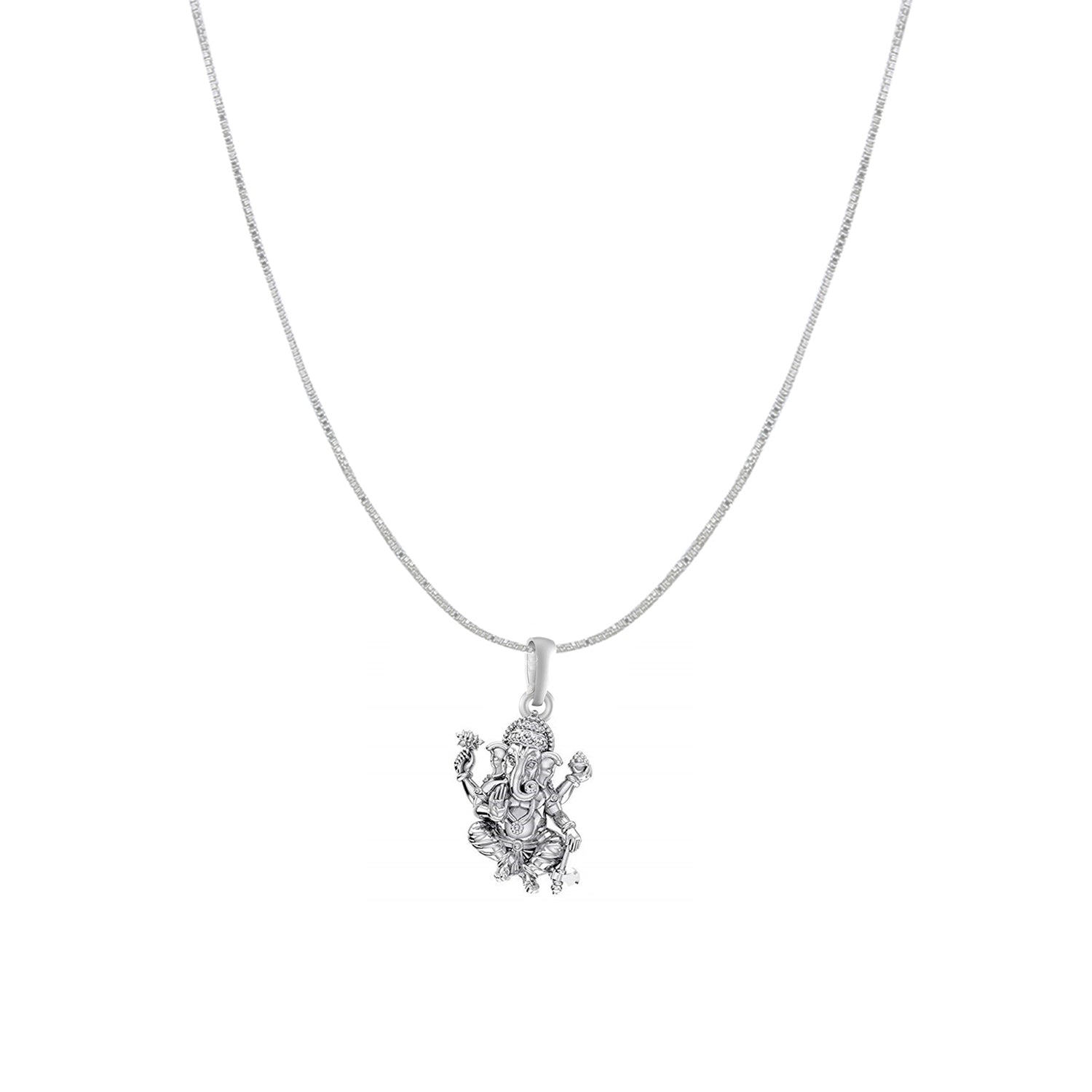 Akshat Sapphire Sterling Silver (92.5% purity) God Ganesha Chain Pendant (Pendant with Box Chain) for Men & Women Pure Silver Lord Ganapathy Chain Locket for Good Health & Wealth