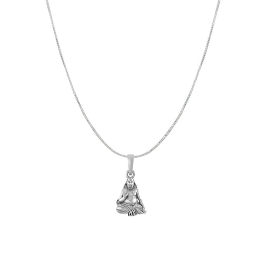 Akshat Sapphire Sterling Silver (92.5% purity) Spiritual Raghavendra Swamy (Pendant with Box Chain) for Men & Women Pure Silver religious Raghvendra Swami chain Locket for Good Health & Wealth