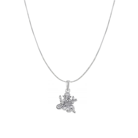 Akshat Sapphire Sterling Silver (92.5% purity) God Ganesha Chain Pendant (Pendant with Box Chain) for Men & Women Pure Silver Lord Ganapathy Chain Locket for Good Health & Wealth