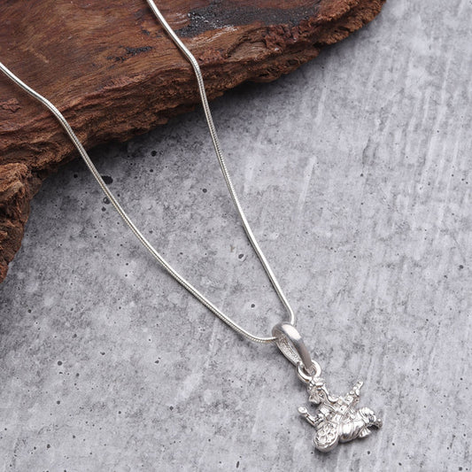 Akshat Sapphire Sterling Silver (92.5% purity) God Ganesha Chain Pendant (Pendant with Box Chain) for Men & Women Pure Silver Lord Ganapathy Chain Locket for Good Health & Wealth