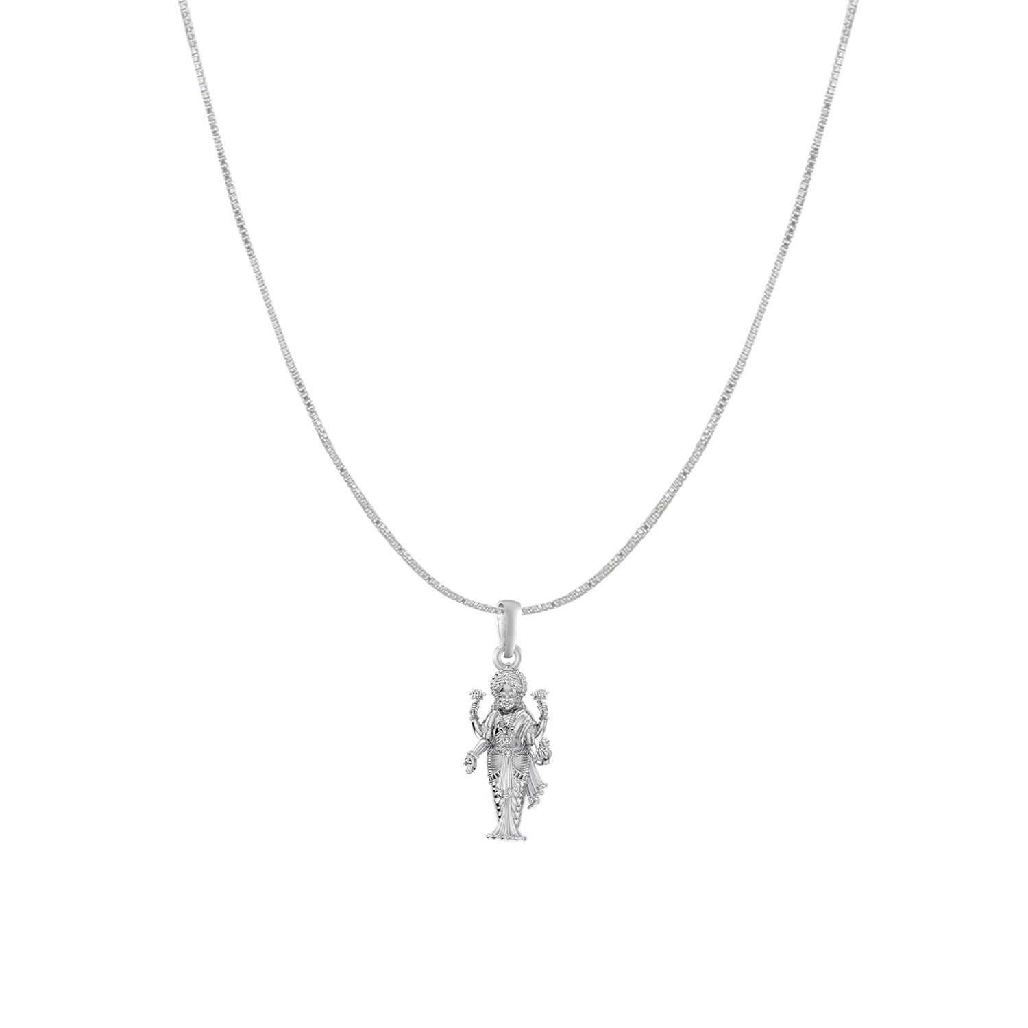 Akshat Sapphire Sterling Silver (92.5% purity) Goddess Laxmi Ji Chain Pendant (Pendant with Box Chain) for Men & Women Pure Silver Lord Laxmi Ji Chain Locket for Health & Wealth