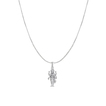 Akshat Sapphire Sterling Silver (92.5% purity) Goddess Laxmi Ji Chain Pendant (Pendant with Box Chain) for Men & Women Pure Silver Lord Laxmi Ji Chain Locket for Health & Wealth