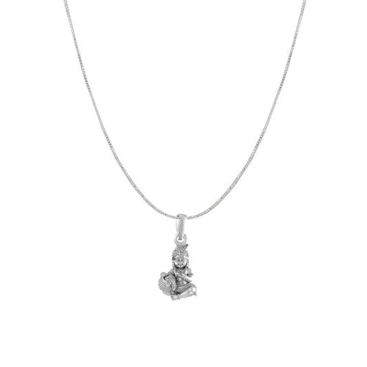 Akshat Sapphire Sterling Silver (92.5% purity) God Kanha Laddu Gopal Chain with Pendant  (Pendant with Box Chain) for Men & Women Bhagwan Thakur ji Bal Krihna Kanhaiya Chain Locket for Good Health & Wealth