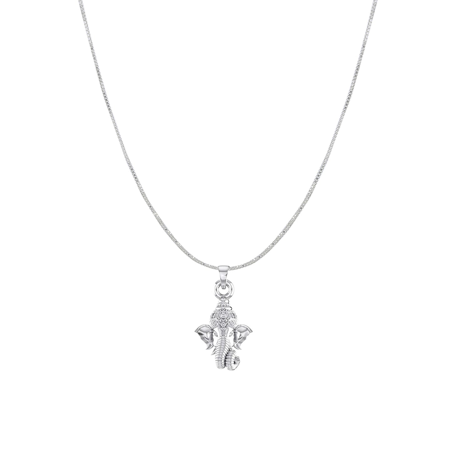 Akshat Sapphire Sterling Silver (92.5% purity) God Ganesha Chain Pendant (Pendant with Box Chain) for Men & Women Pure Silver Lord Ganapathy Chain Locket for Good Health & Wealth
