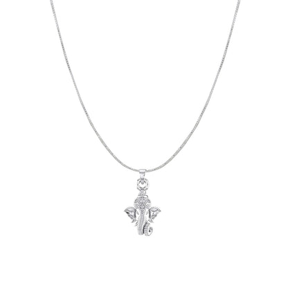 Akshat Sapphire Sterling Silver (92.5% purity) God Ganesha Chain Pendant (Pendant with Box Chain) for Men & Women Pure Silver Lord Ganapathy Chain Locket for Good Health & Wealth