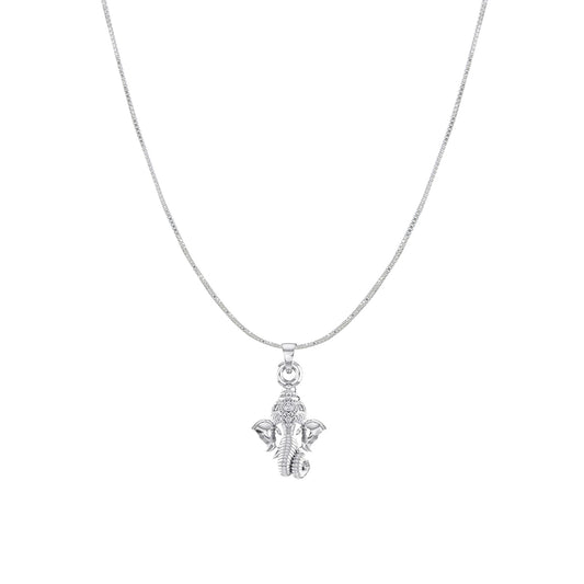 Akshat Sapphire Sterling Silver (92.5% purity) God Ganesha Chain Pendant (Pendant with Box Chain) for Men & Women Pure Silver Lord Ganapathy Chain Locket for Good Health & Wealth