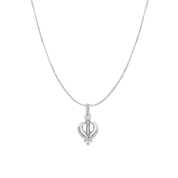 Akshat Sapphire Sterling Silver (92.5% purity) Sikh Khanda Symbol chain Pendant (Pendant with Box Chain) for Men and Women Pure Silver spiritual Punjabi Sikh Sardar khanda symbol chain Locket for Good Luck, Health & Wealth