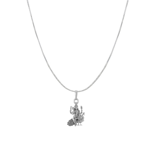 Akshat Sapphire Sterling Silver (92.5% purity) God Kartikeya Chain Pendant (Pendant with Box Chain) for Men & Women Pure Silver Lord Kartikeya Chain Locket for Good Health & Wealth