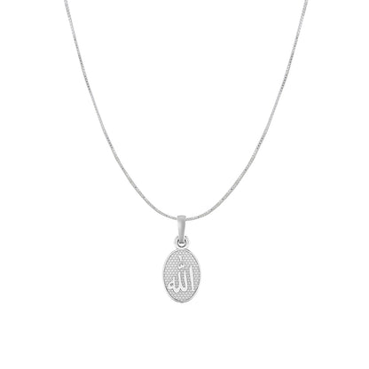 Religious God Allah Barkat Chain Pendant (Pendant with Box Chain) for Men and women Pure Silver spiritual Islamic Muslim Allah Barkat Kareem symbol Chain Locket for Good Luck, Health & Wealth