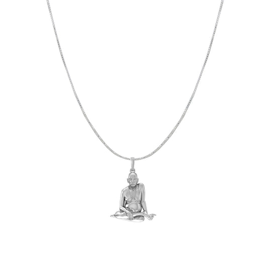 Akshat Sapphire Sterling Silver (92.5% purity) Spiritual Swami Samarth Chain Pendant (Pendant with Box Chain) for Men and women Pure Silver religious Swami of Akkalkot Swami Smarth Chain Locket for Good Luck, Health & Wealth