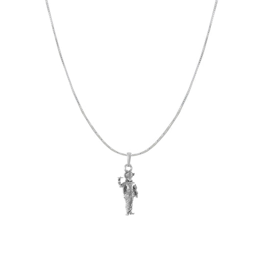 Akshat Sapphire Sterling Silver (92.5% purity) God Krishna Chain Pendant (Pendant with Box Chain) for Men & Women Pure Silver Lord Krishna Chain Locket for Good Health & Wealth