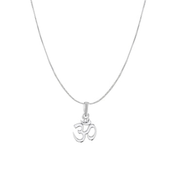 Akshat Sapphire Sterling Silver (92.5% purity) Spiritual OM Chain Pendant (Pendant with Box Chain) for Men & Women Pure Silver Divine OM Chain Locket for Health & Wealth
