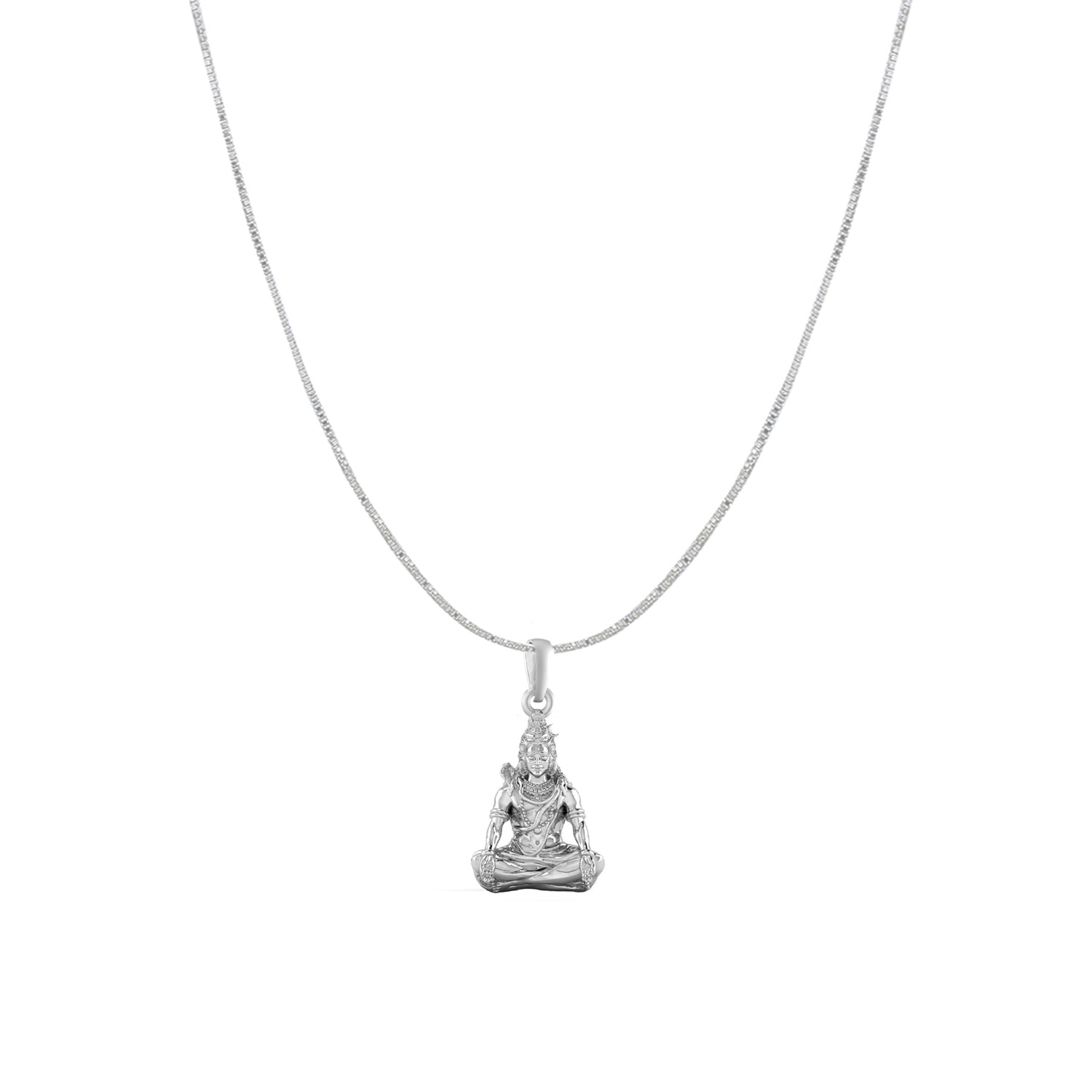 Akshat Sapphire Sterling Silver (92.5% purity) God Shiva Chain Pendant (Pendant with Box Chain) for Men & Women Pure Silver Lord Shiv Chain Locket for Good Health & Wealth