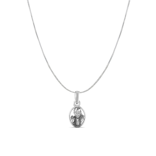 AKSHAT SAPPHIRE Sterling Silver (Silver with 92.5% purity) God Shree Sai Baba chain Pendant (Pendant with Box Chain) for Men & Women Pure Sterling Silver Lord Sai Baba chain Locket For Good Wealth & Health