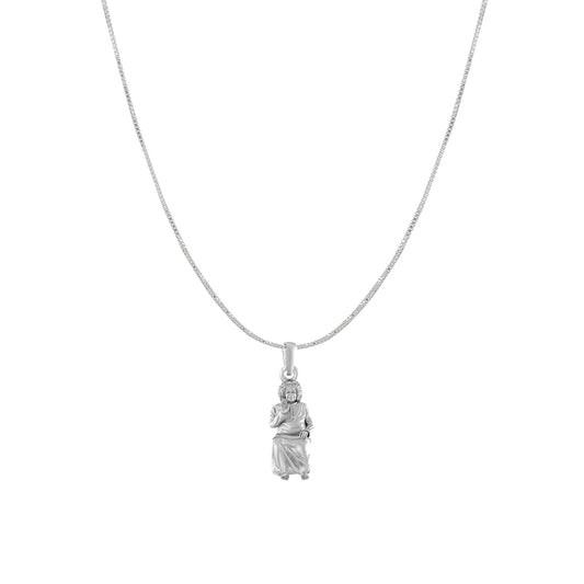 Akshat Sapphire Sterling Silver (92.5% purity) Spiritual Sathya Sai baba Chain Pendant (Pendant with Box Chain) for Men & Women religious Chain Locket for Good Health & Wealth