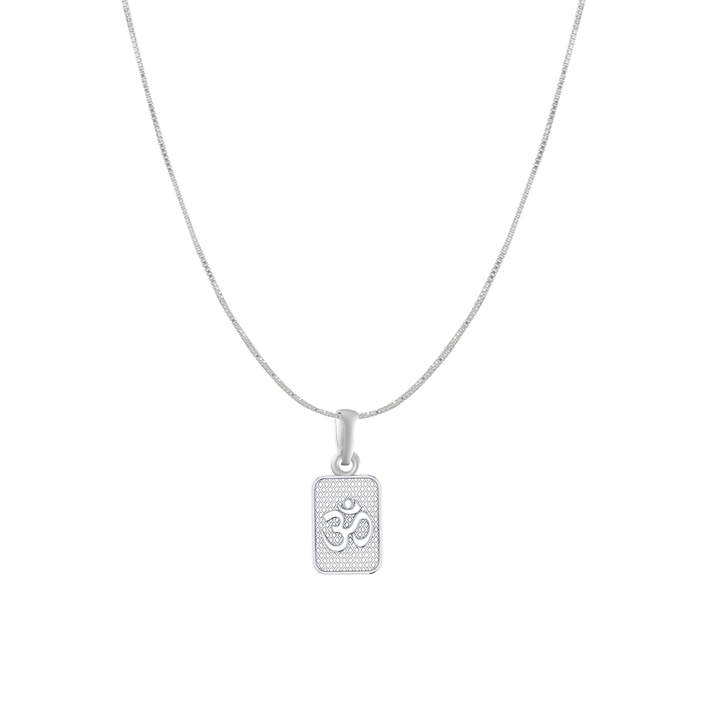 Akshat Sapphire Sterling Silver (92.5% purity) Spiritual OM Chain Pendant (Pendant with Box Chain) for Men & Women Pure Silver Divine OM Chain Locket for Health & Wealth
