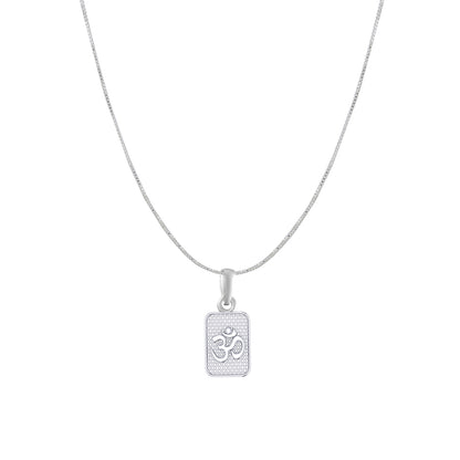 Akshat Sapphire Sterling Silver (92.5% purity) Spiritual OM Chain Pendant (Pendant with Box Chain) for Men & Women Pure Silver Divine OM Chain Locket for Health & Wealth