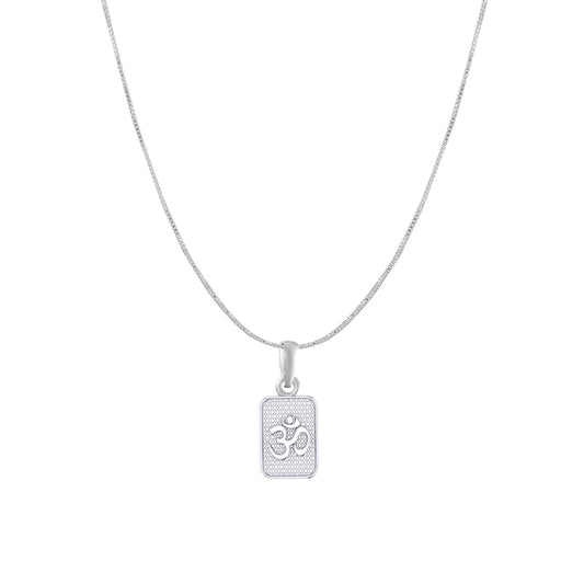 Akshat Sapphire Sterling Silver (92.5% purity) Spiritual OM Chain Pendant (Pendant with Box Chain) for Men & Women Pure Silver Divine OM Chain Locket for Health & Wealth