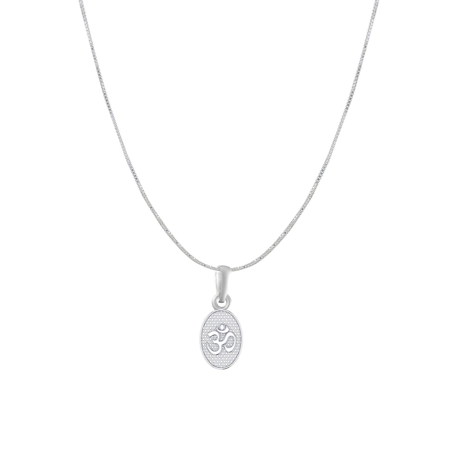 Akshat Sapphire Sterling Silver (92.5% purity) Spiritual OM Chain Pendant (Pendant with Box Chain) for Men & Women Pure Silver Divine OM Chain Locket for Health & Wealth
