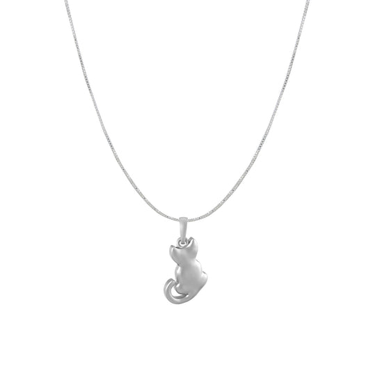 Sterling Silver (92.5% Purity) Pure Silver Stylish and Fashionable Cute Cat Chain Pendant (Locket with Box Chain) for Men & Women
