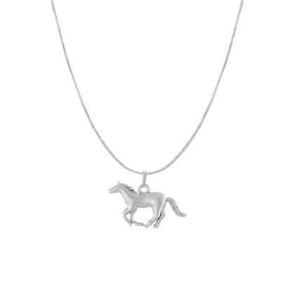 Sterling Silver (92.5% Purity) Pure Silver Strength Symbolic Horse Chain Pendant (Locket with Box Chain) for Men & Women