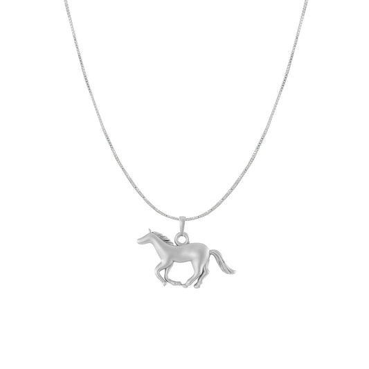 Sterling Silver (92.5% Purity) Pure Silver Strength Symbolic Horse Chain Pendant (Locket with Box Chain) for Men & Women