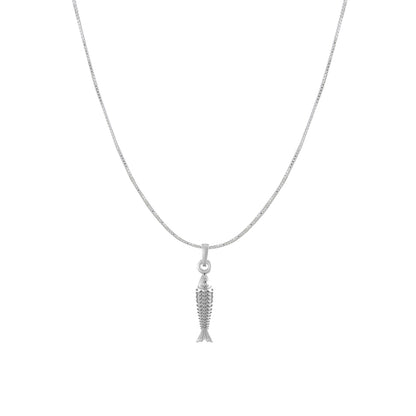 Sterling Silver (92.5% Purity) Pure Silver Stylish and Fashionable Fish Chain Pendant (Locket with Box Chain) for Men & Women