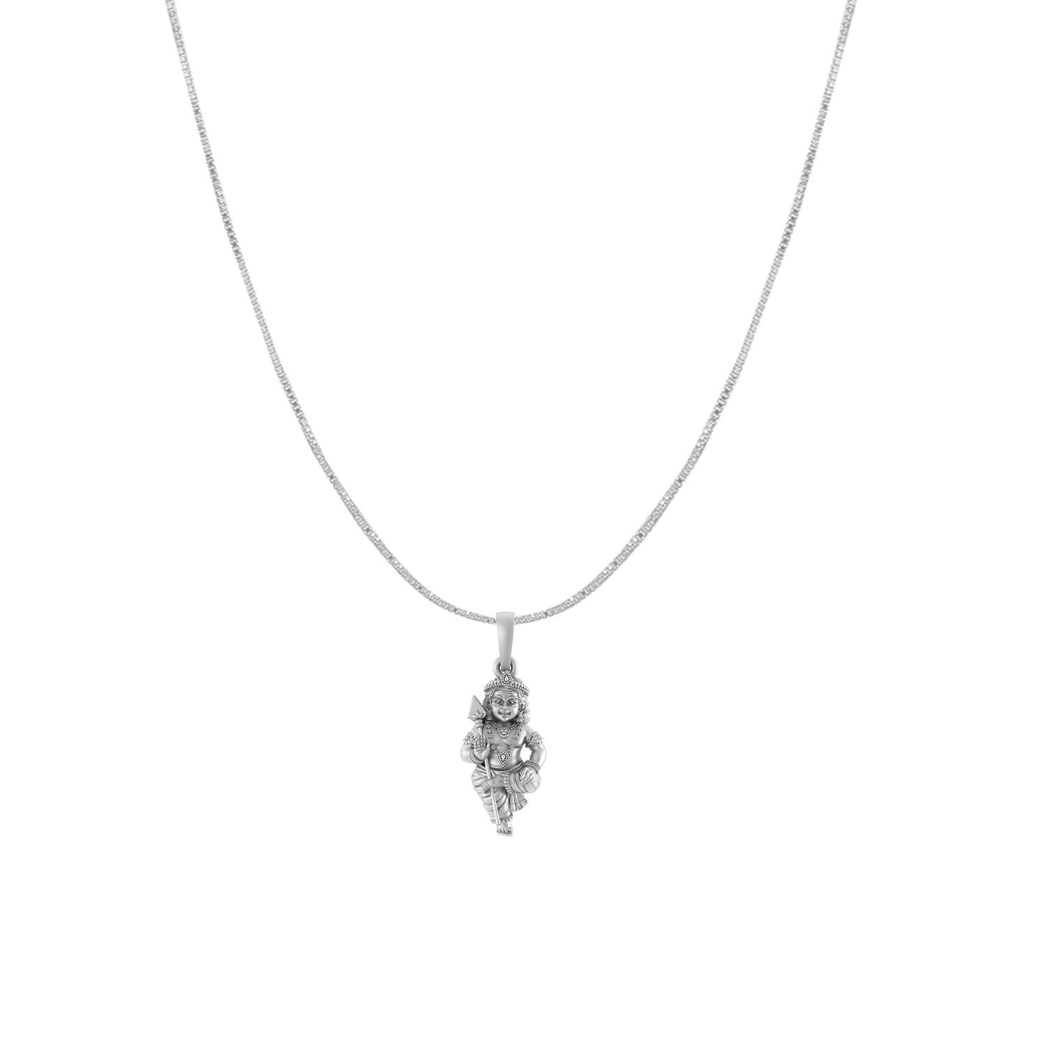 God Kartikeya Pure Silver 92.5% purity Chain pendant by Akshat Sapphire Murugan Pendant (Pendant with Box Chain-18 inches)