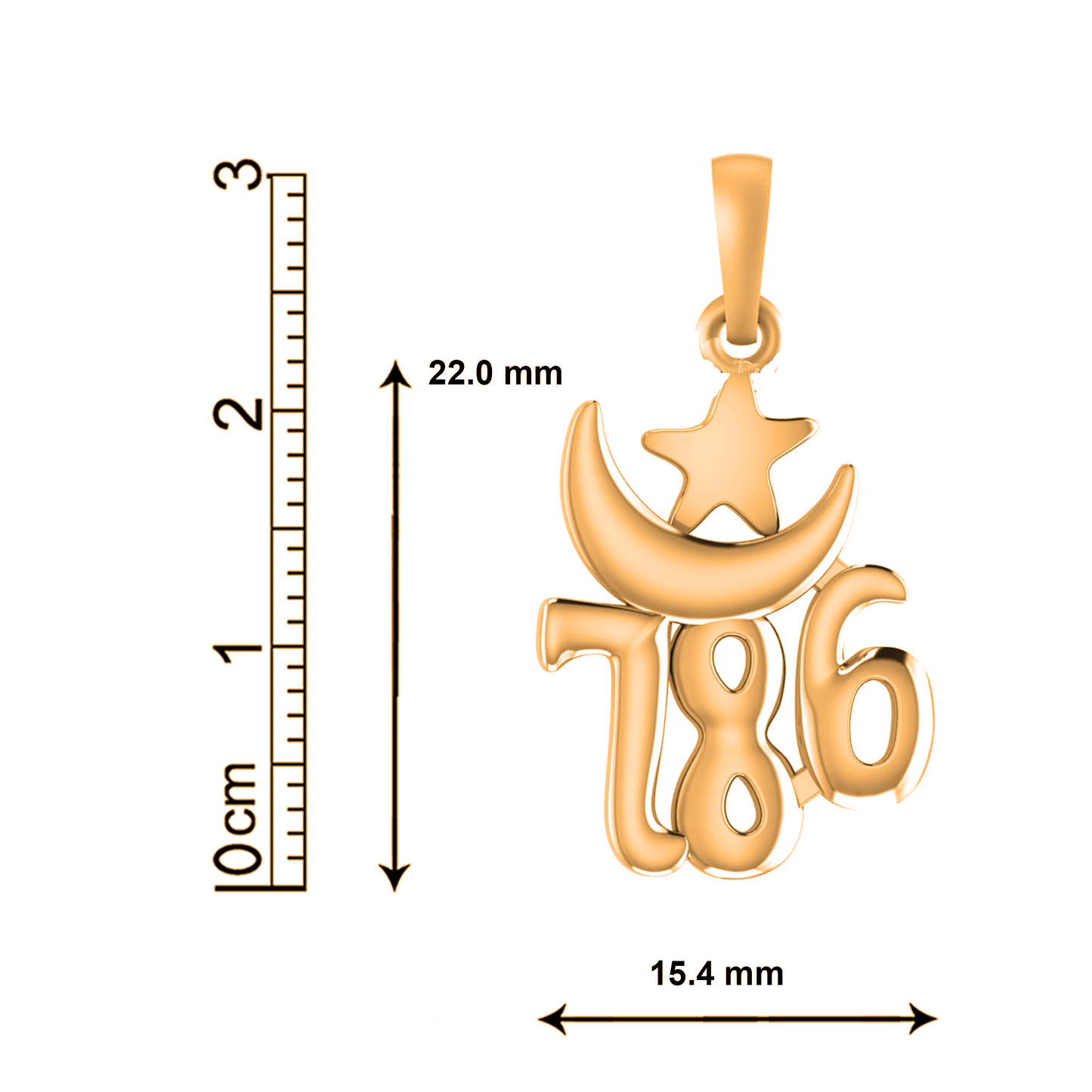 22KT Gold Plated Sterling Silver Religious and lucky 786 Chain Pendant (Locket with Box Chain) for Men and women
