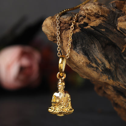 22KT Gold Plated Sterling Silver (92.5% Purity) Pure Silver Spiritual God Gautam Buddha Chain Pendant (Locket with Box Chain) for Women