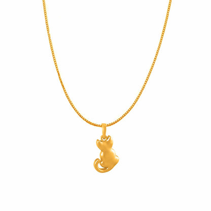 22KT Gold Plated Sterling Silver (92.5% Purity) Pure Silver Stylish and Fashionable Cute Cat Chain Pendant (Locket with Box Chain) for Women