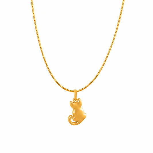 22KT Gold Plated Sterling Silver (92.5% Purity) Pure Silver Stylish and Fashionable Cute Cat Chain Pendant (Locket with Box Chain) for Women
