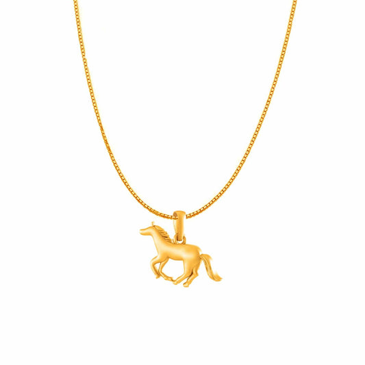 22KT Gold Plated Sterling Silver (92.5% Purity) Pure Silver Strength Symbolic Horse Chain Pendant (Locket with Box Chain) for Women