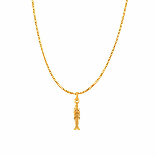 22KT Gold Plated Sterling Silver (92.5% Purity) Pure Silver Stylish and Fashionable Fish Chain Pendant (Locket with Box Chain) for Women