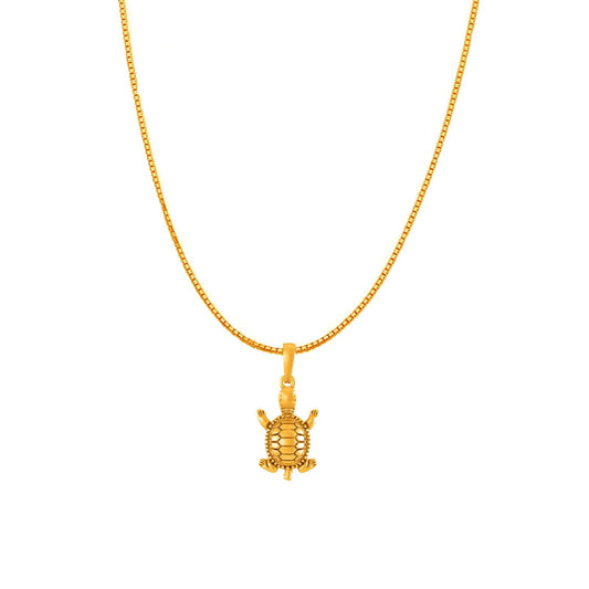 22KT Gold Plated Sterling Silver (92.5% Purity) Pure Silver Prosperity and peace Symbolic Tortoise Chain Pendant (Locket with Box Chain) for Women