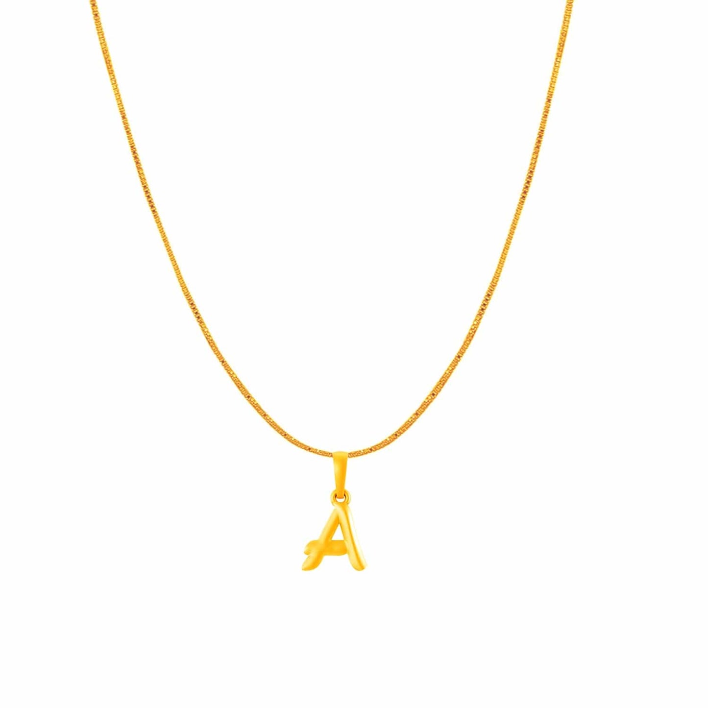 22CT Gold Plated Silver 92.5 Purity Alphabet A Chain Pendant for Women with Box Chain 18 inch by Akshat Sapphire PSB8023_A_Gold