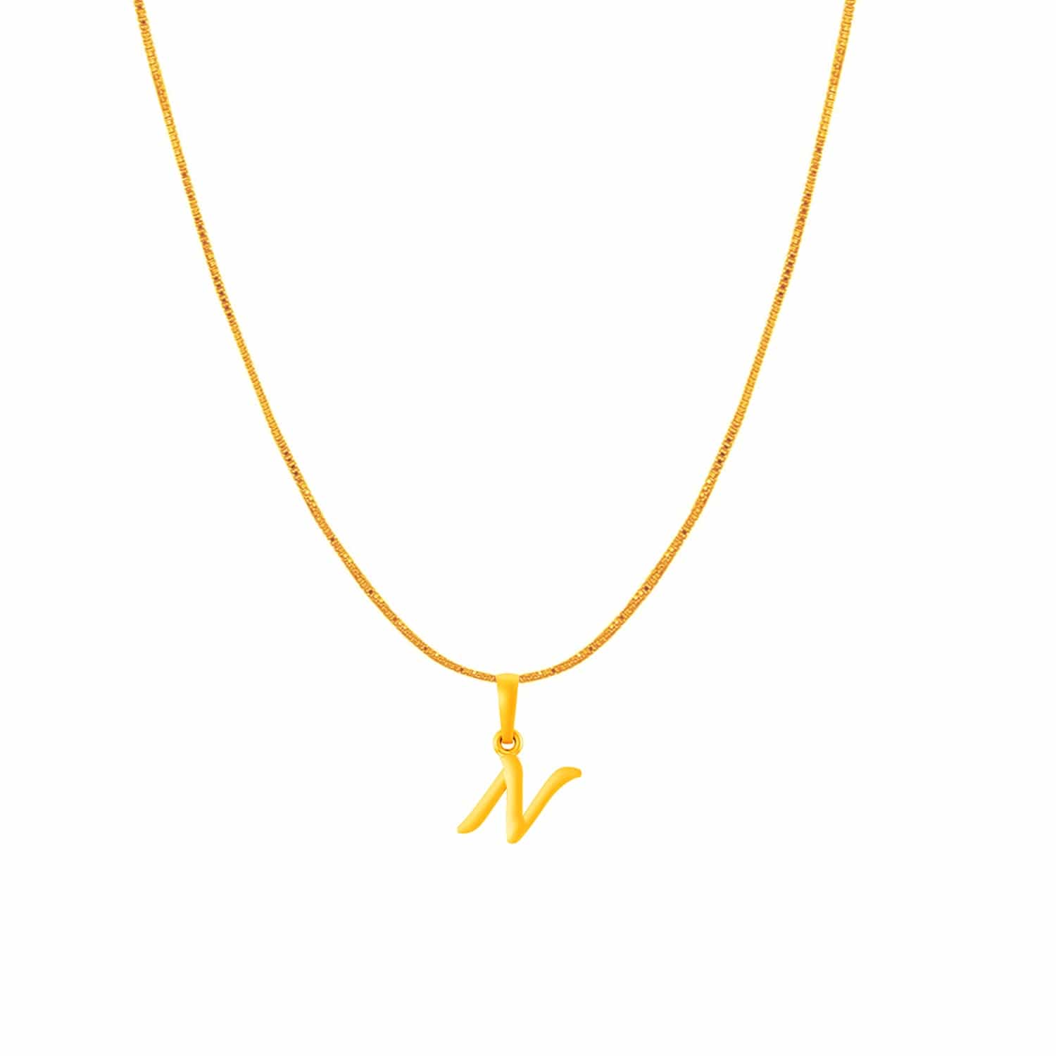 22KT Gold Plated Silver (92.5% purity) precious Name alphabet chain pendant (Pendnat with Box chain- 18 Inches) pure silver designer alphabet chain locket