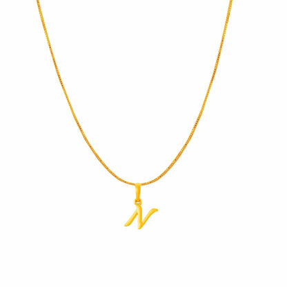 22KT Gold Plated Pure Silver (92.5% purity) precious Name alphabet chain pendant (Pendnat with Box chain- 18 Inches) designer alphabet chain locket