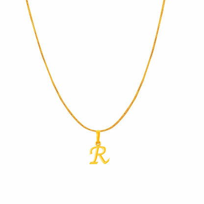 22KT Gold Plated Pure Silver (92.5% purity) precious Name alphabet chain pendant (Pendnat with Box chain- 18 Inches) designer alphabet chain locket