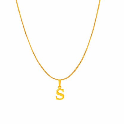 22KT Gold Plated Pure Silver (92.5% purity) precious Name alphabet chain pendant (Pendnat with Box chain- 18 Inches) designer alphabet chain locket